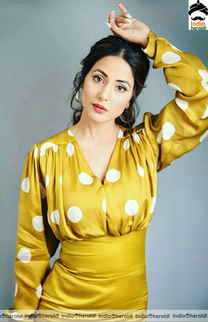 Hina khan Cute Yellow Dress Stills