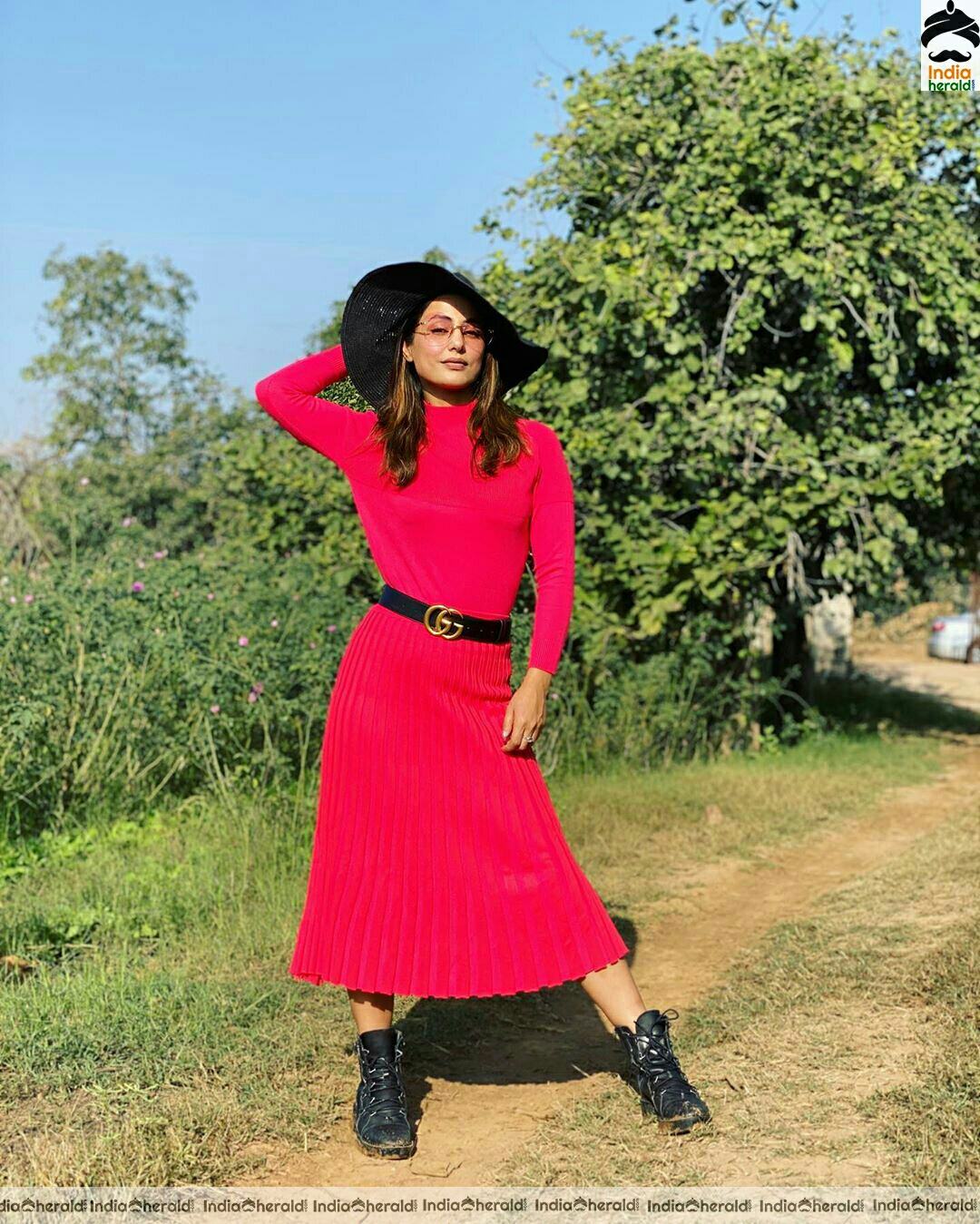 Hina khan Latest Stylish Red Dress Stills