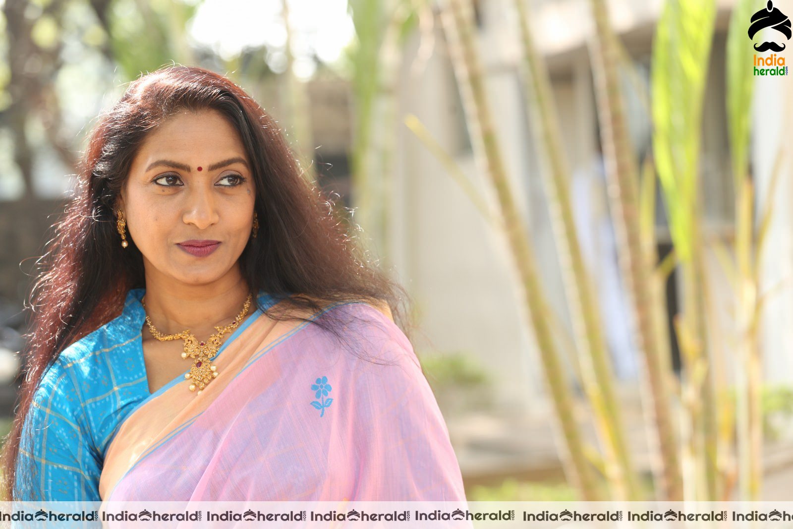 Hot Middle Aged Actress in Pink Saree at Ammadeevena Press Meet Set 1