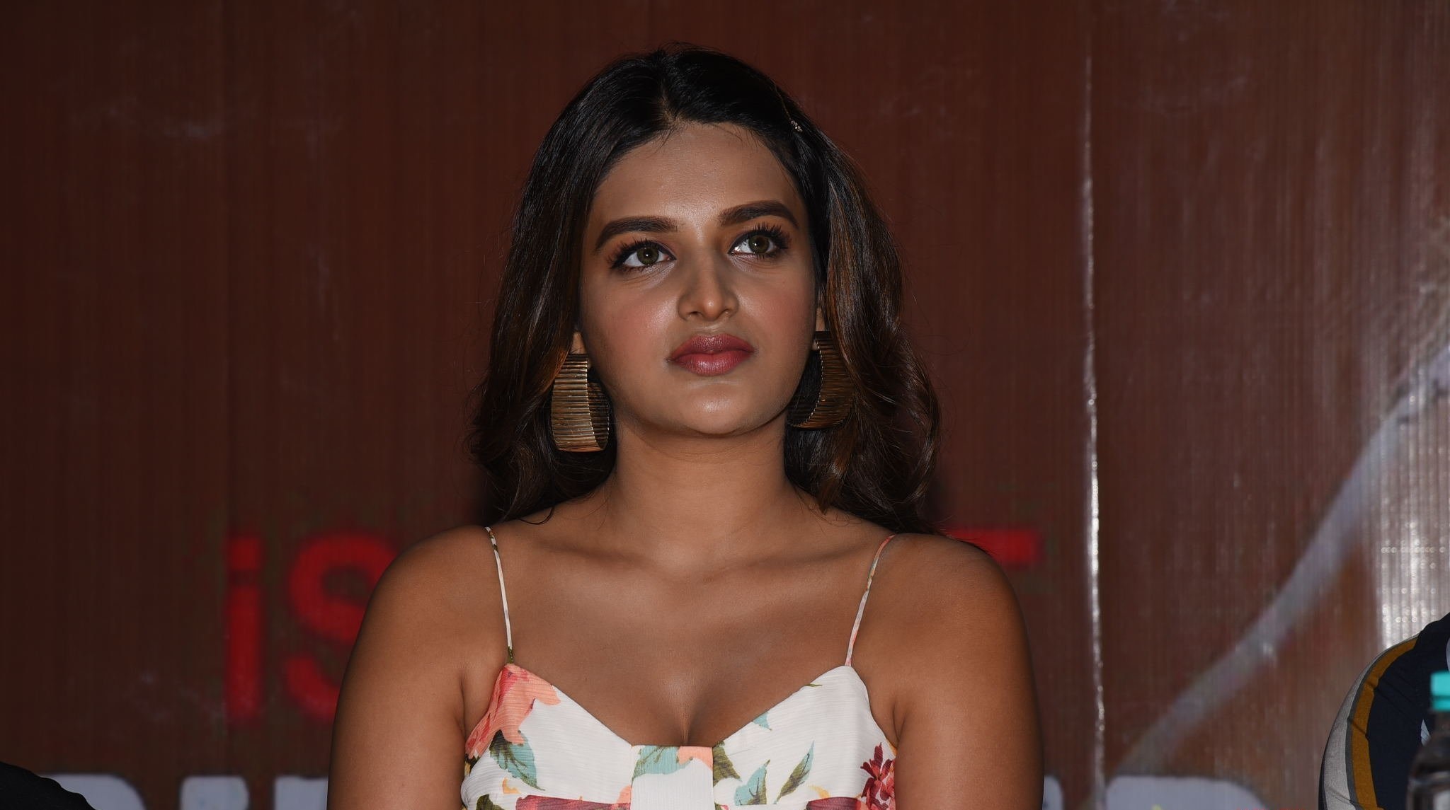 Hot Nidhhi Agerwal At Ismart Shankar Movie Press Meet Stills At Vijayawada