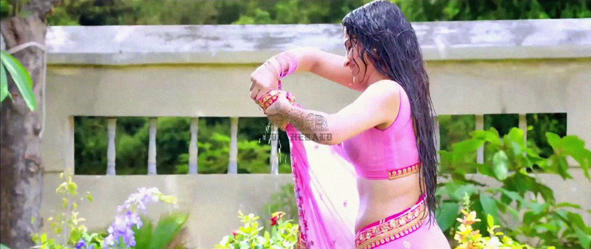 Hottest Photos of Trisha Getting Wet and Stripping Her Saree Set 3