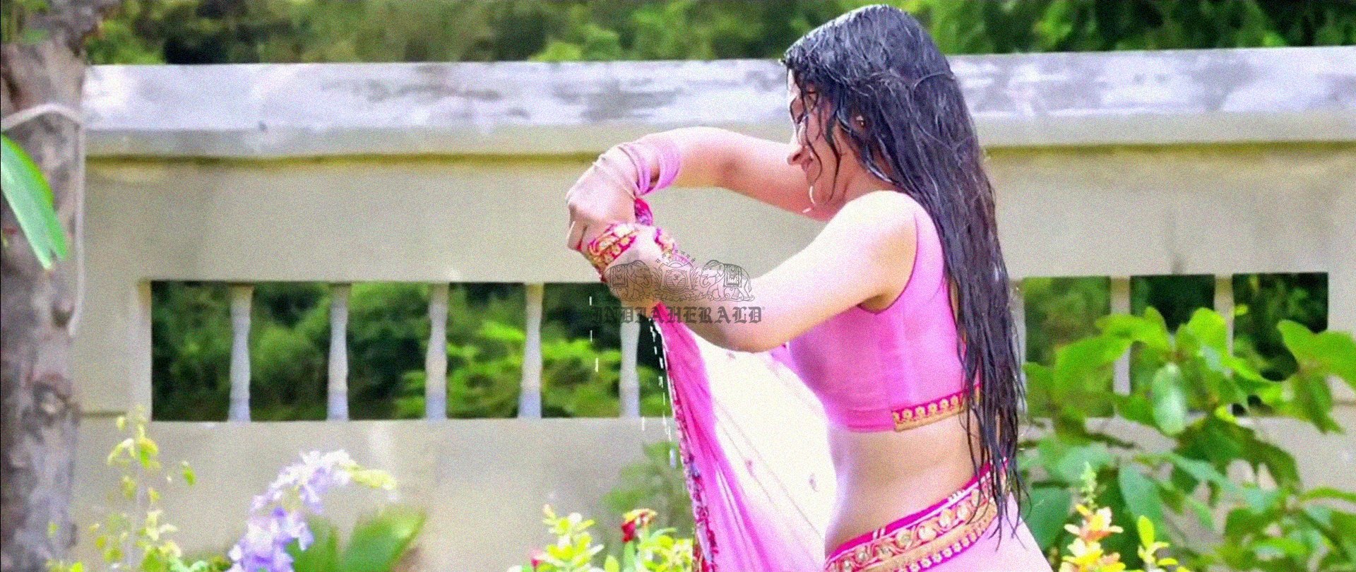 Hottest Photos of Trisha Getting Wet and Stripping Her Saree Set 3