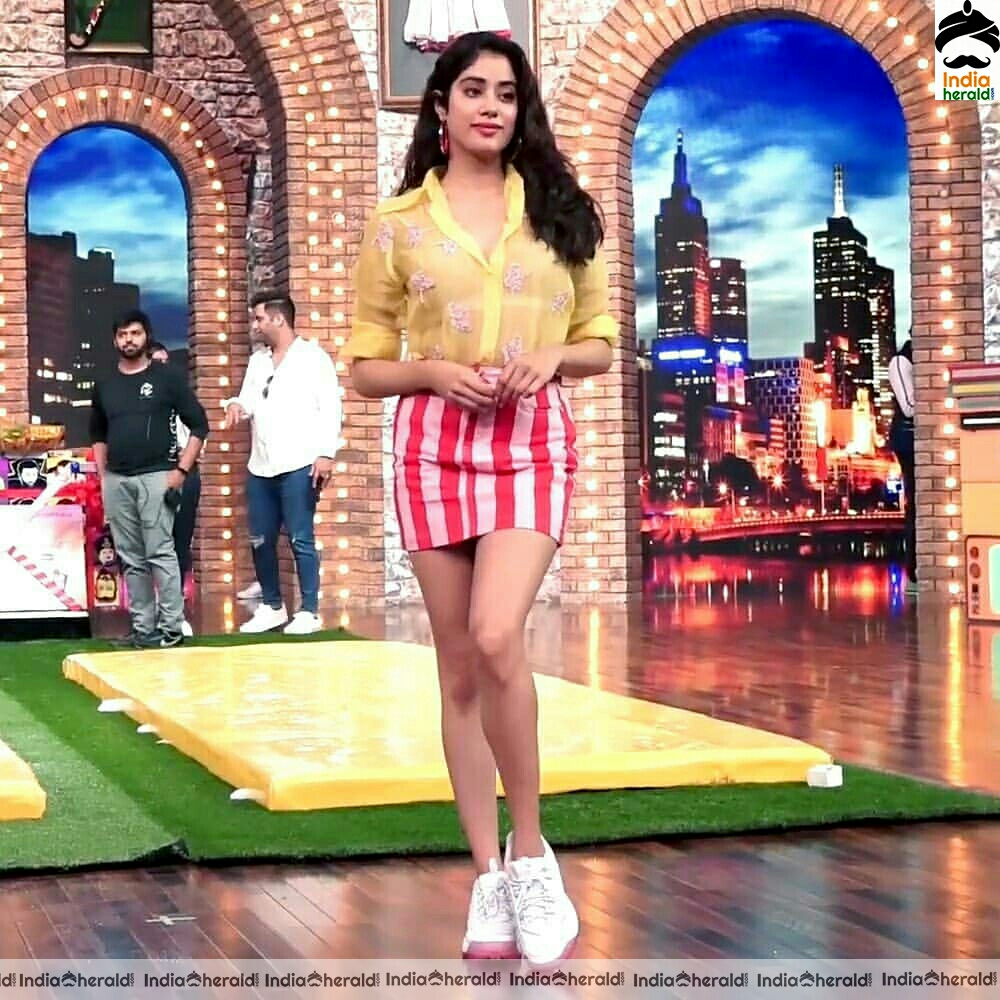 Jahnvi Hot In Transparent Top And Sexy Thigh show at a TV show