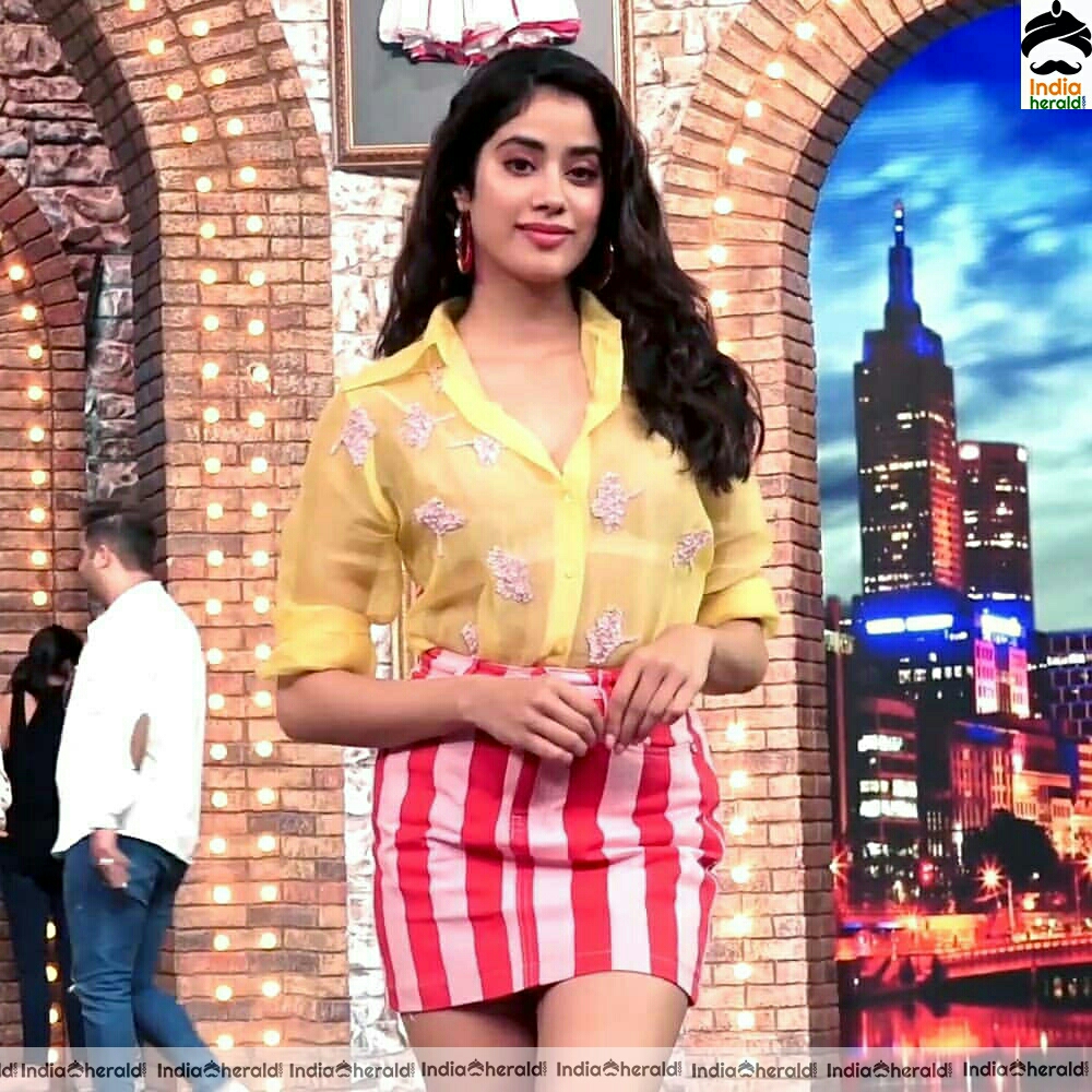 Jahnvi Hot In Transparent Top And Sexy Thigh show at a TV show