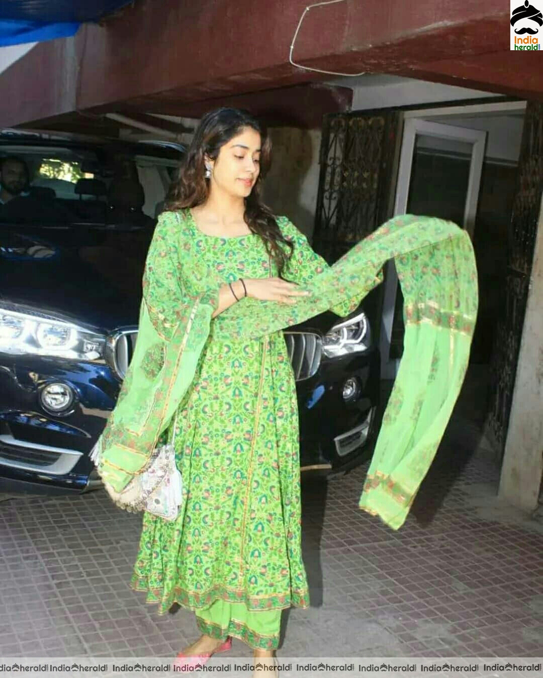 Janhvi Kapoor Cute In Green Chudi And Spotted Outside Juhu