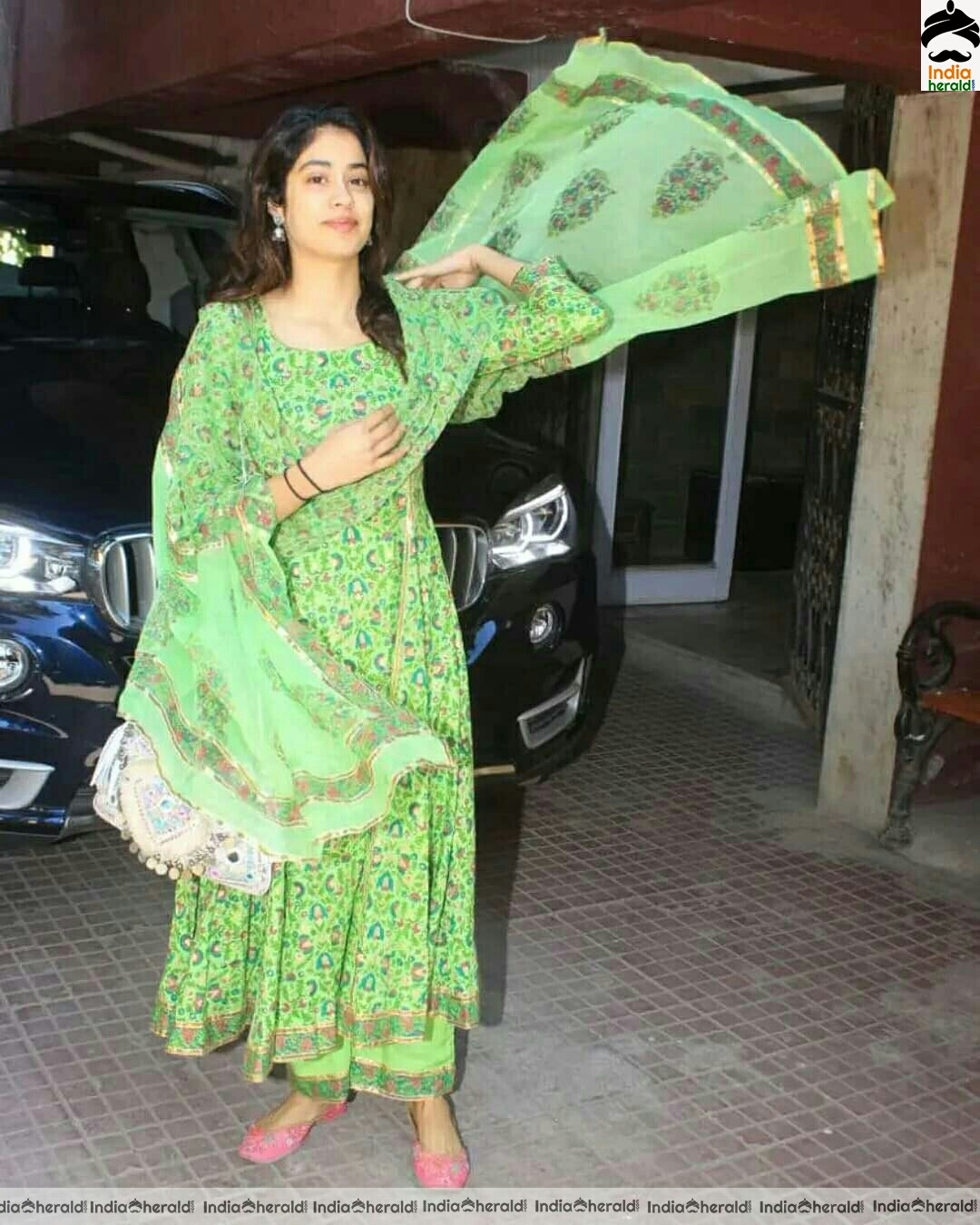 Janhvi Kapoor Cute In Green Chudi And Spotted Outside Juhu