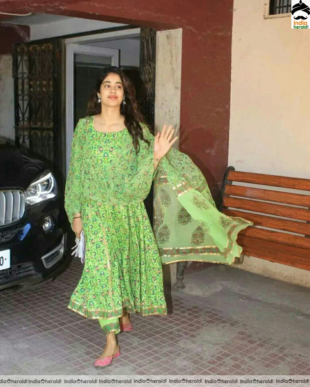 Janhvi Kapoor Cute In Green Chudi And Spotted Outside Juhu