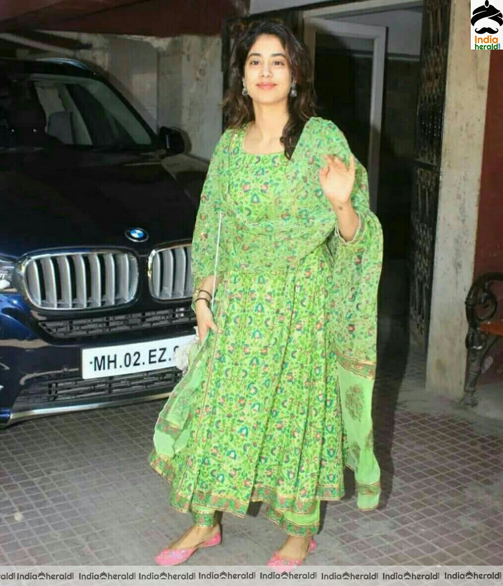 Janhvi Kapoor Cute In Green Chudi And Spotted Outside Juhu