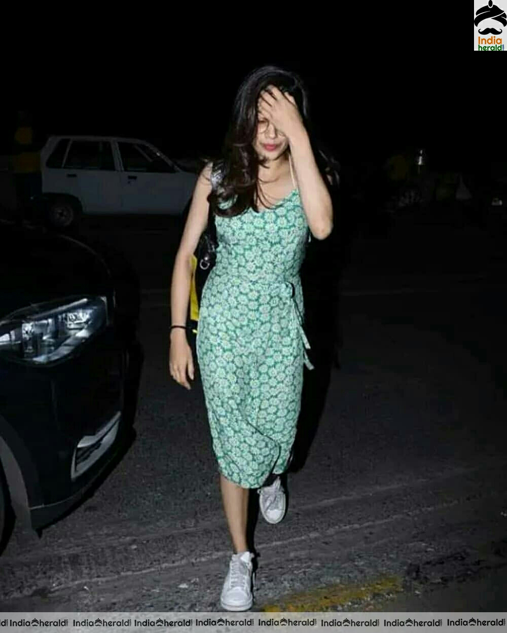 janhvi Kapoor cute In Green Sleeveless Frock Spotted Outside At Bandra