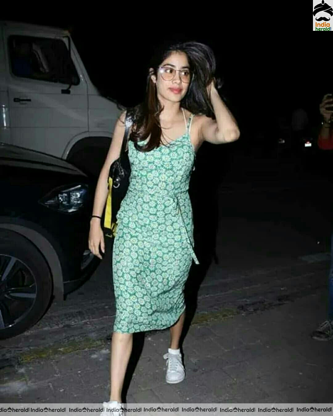 janhvi Kapoor cute In Green Sleeveless Frock Spotted Outside At Bandra