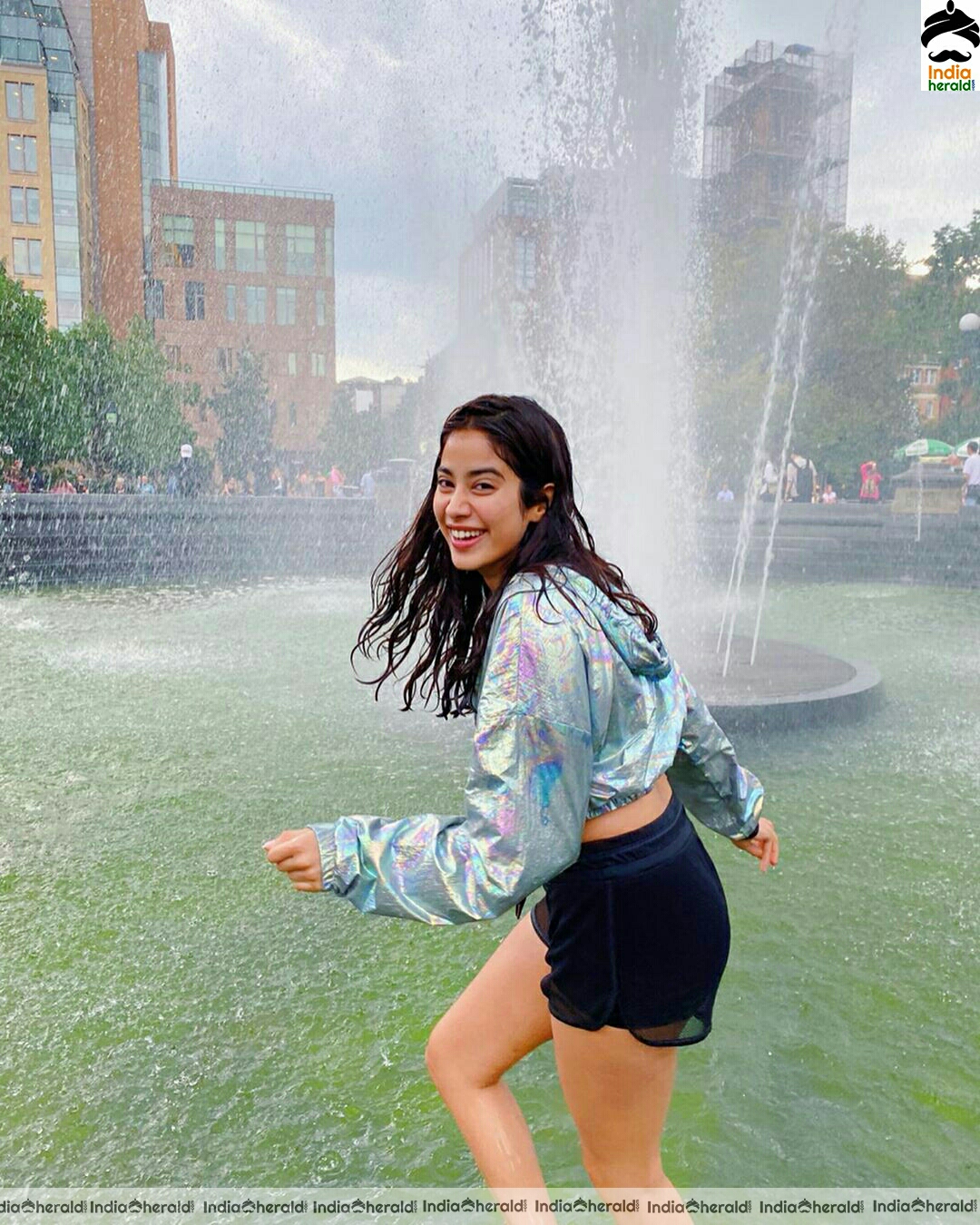 Janhvi Kapoor Getting Wet Under A Fountain In USA