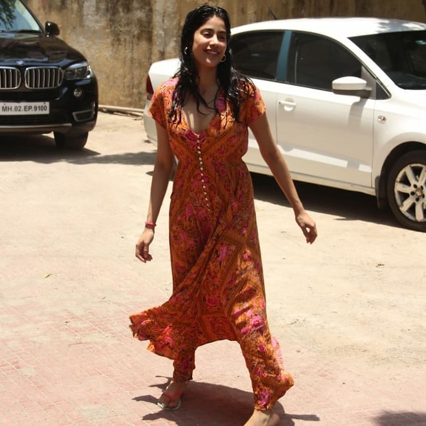 Janhvi Kapoor Seen In A Thigh High Slit Maxi Dress