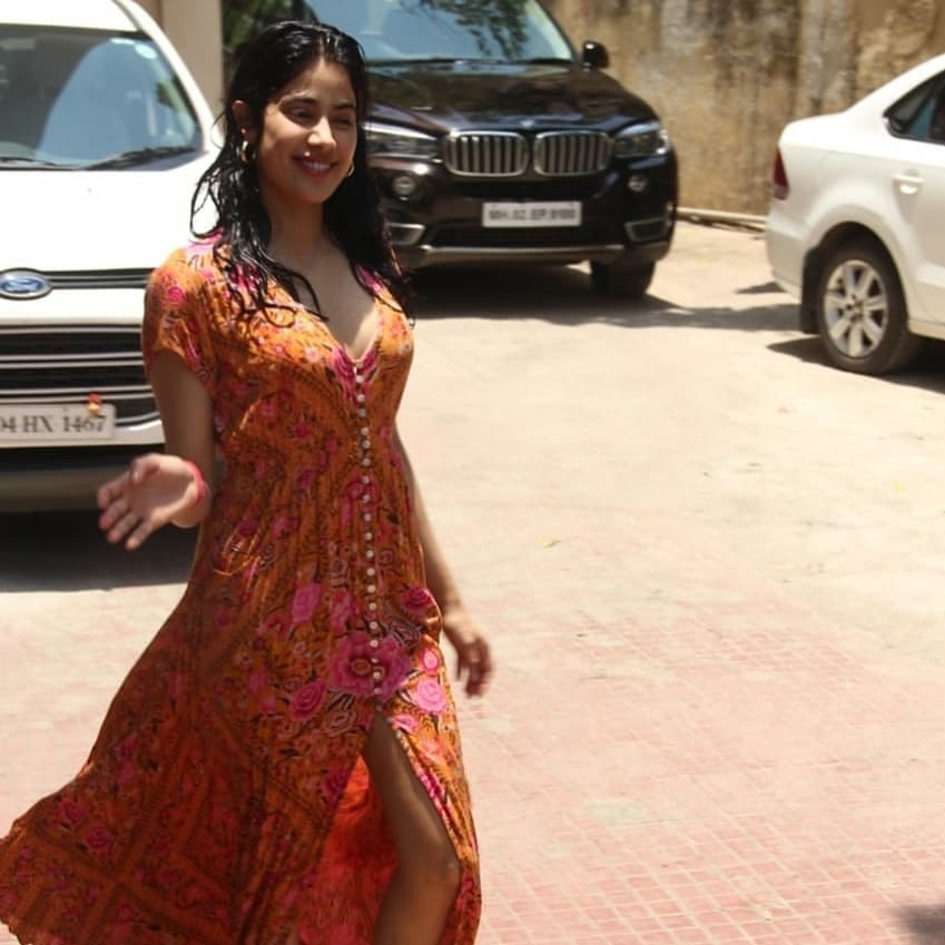 Janhvi Kapoor Seen In A Thigh High Slit Maxi Dress