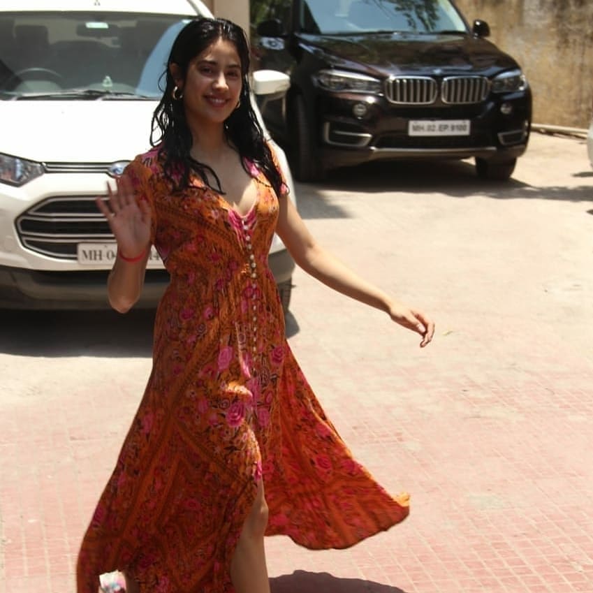Janhvi Kapoor Seen In A Thigh High Slit Maxi Dress