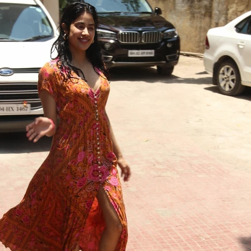 Janhvi Kapoor Seen In A Thigh High Slit Maxi Dress