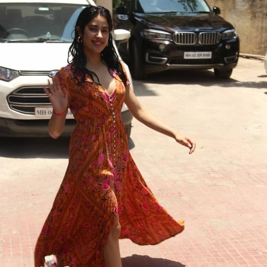 Janhvi Kapoor Seen In A Thigh High Slit Maxi Dress