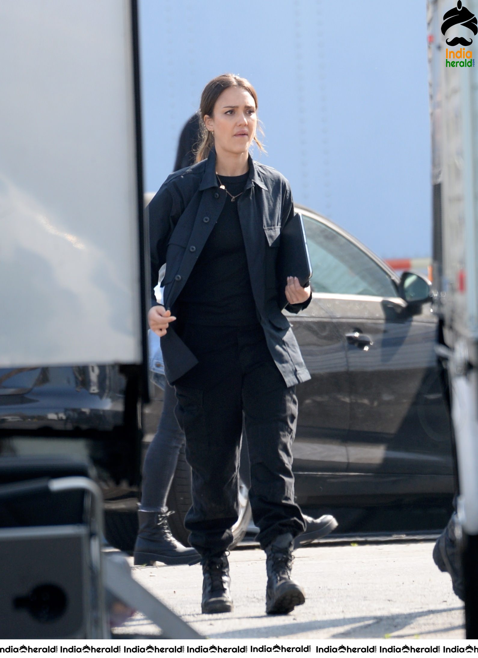 Jessica Alba at the Shooting Spot of her Next Project in Los Angeles