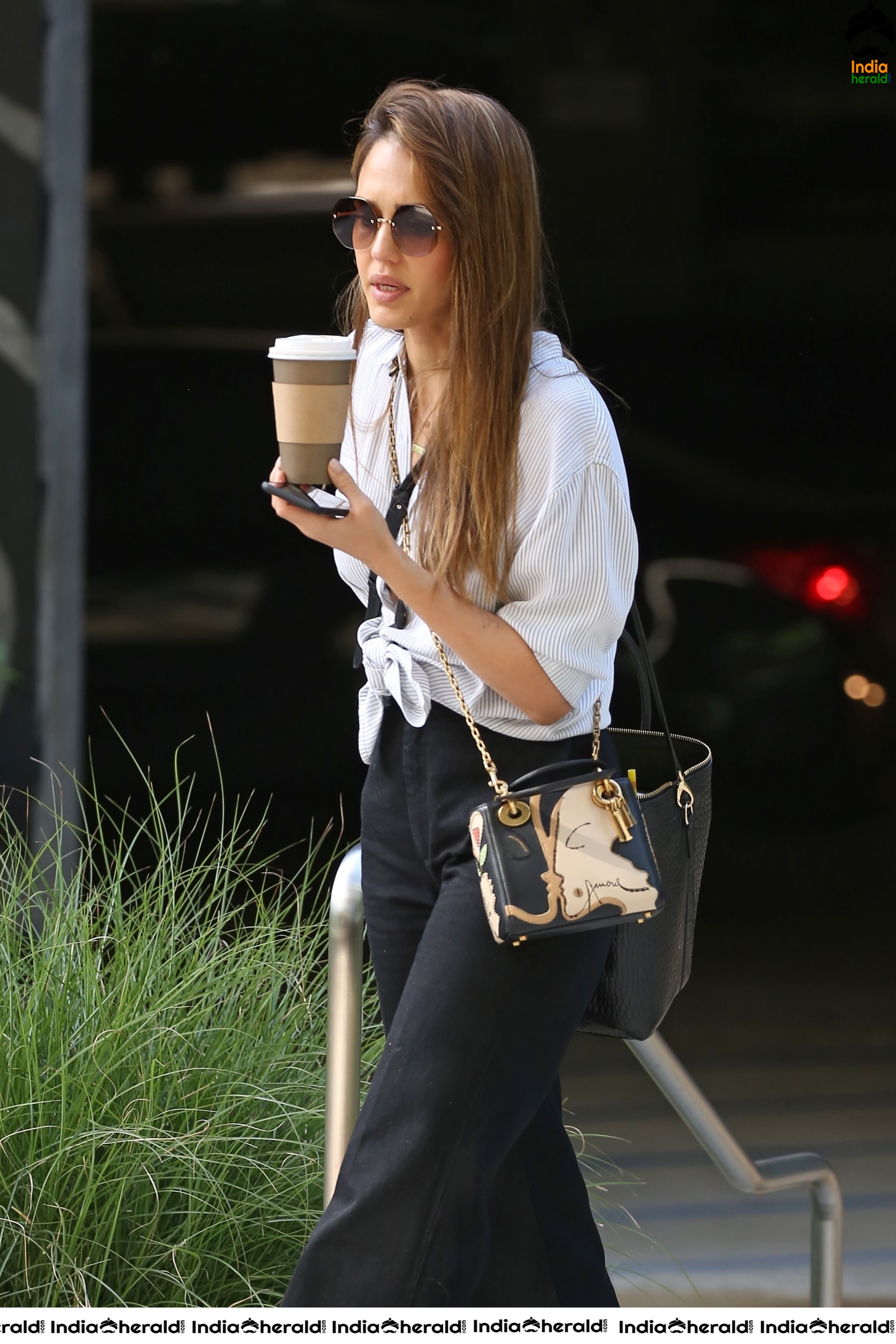 Jessica Alba Out in Santa Monica holding a Coffee Cup Set 1