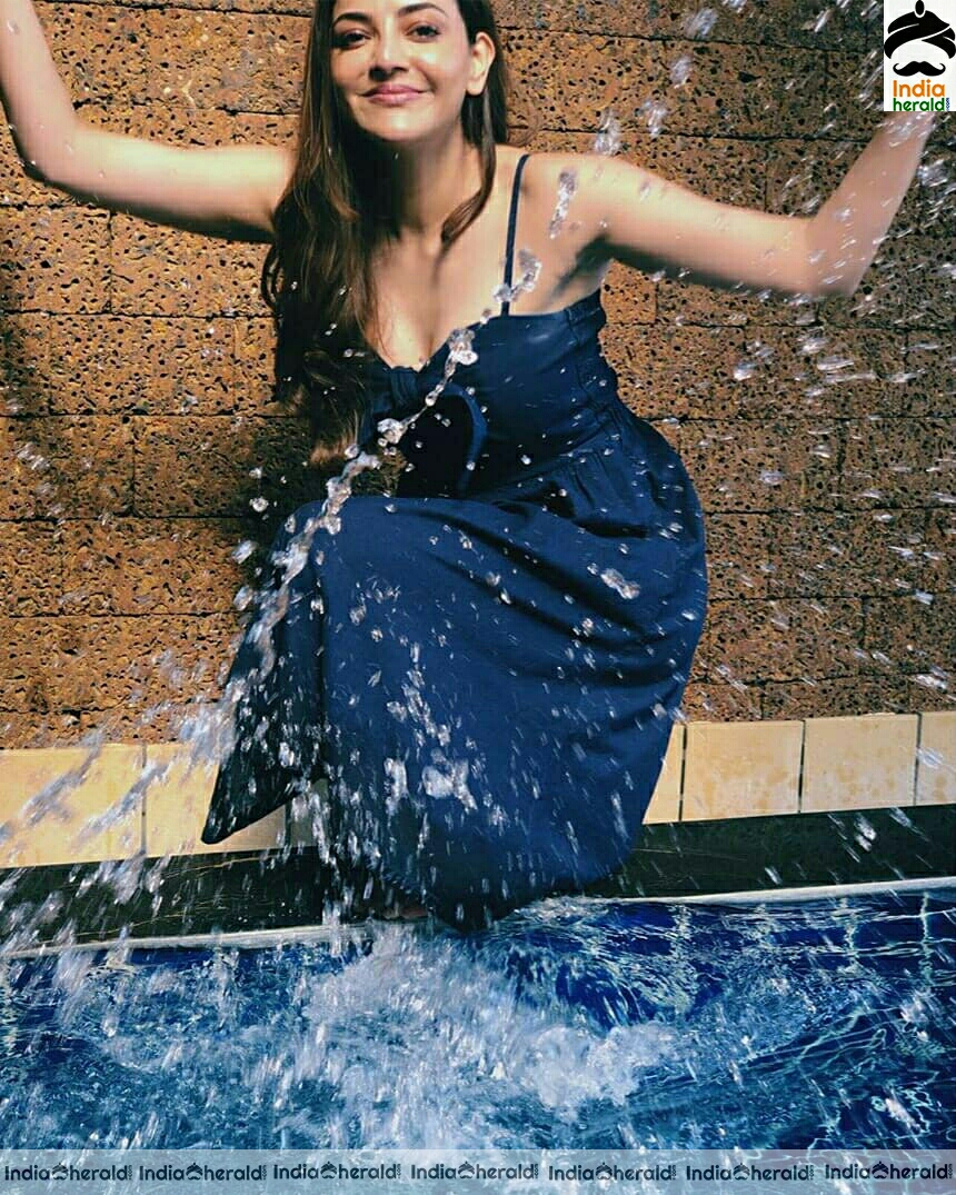 Kajal Aggarwal Cute And Hot Latest Blue Frock Stills