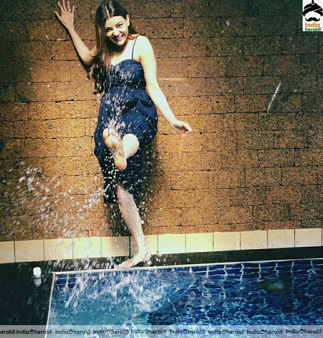 Kajal Aggarwal Cute And Hot Latest Blue Frock Stills
