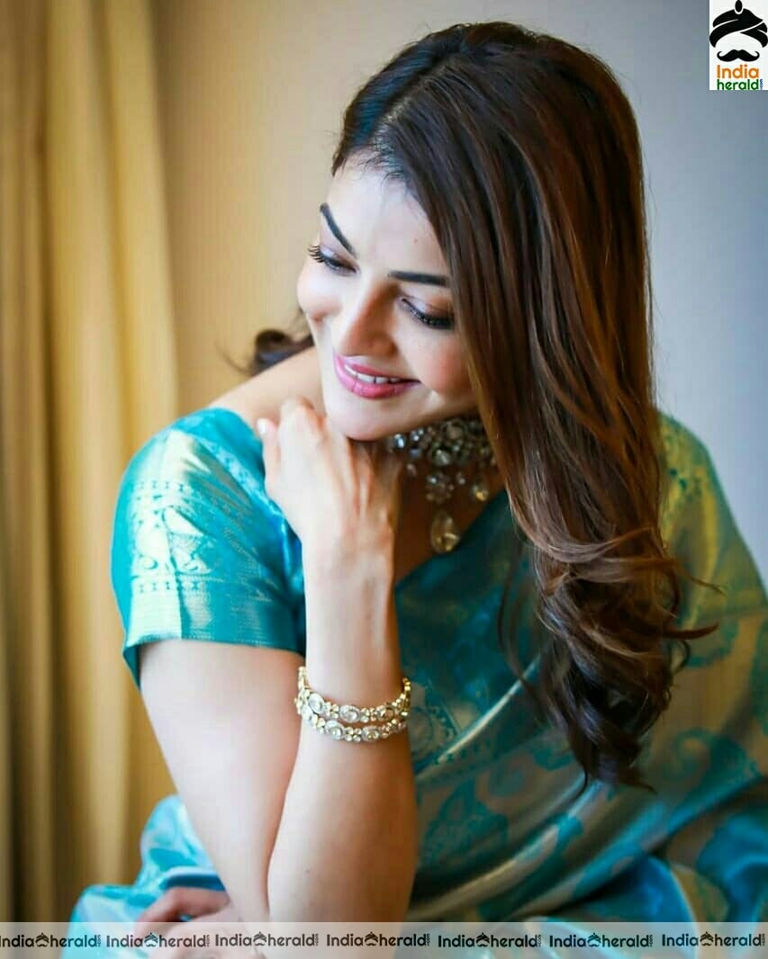 Kajal Aggarwal Cute Traditional Saree Stills