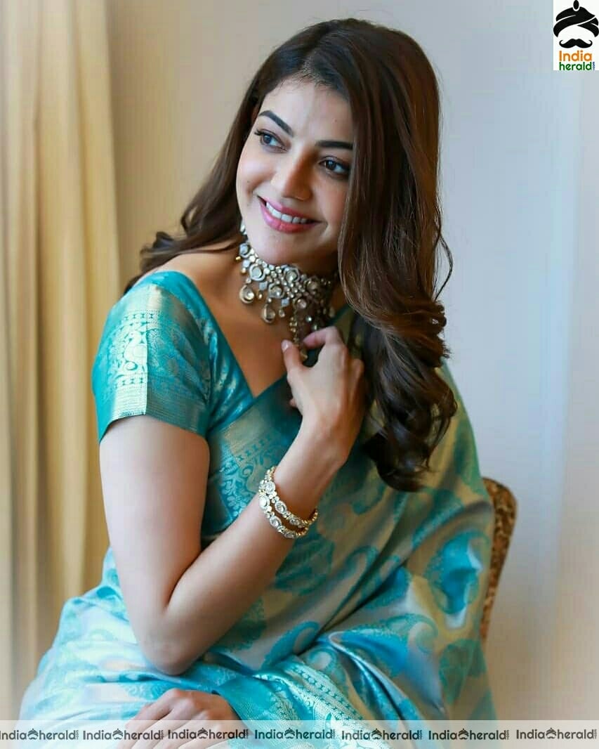 Kajal Aggarwal Cute Traditional Saree Stills