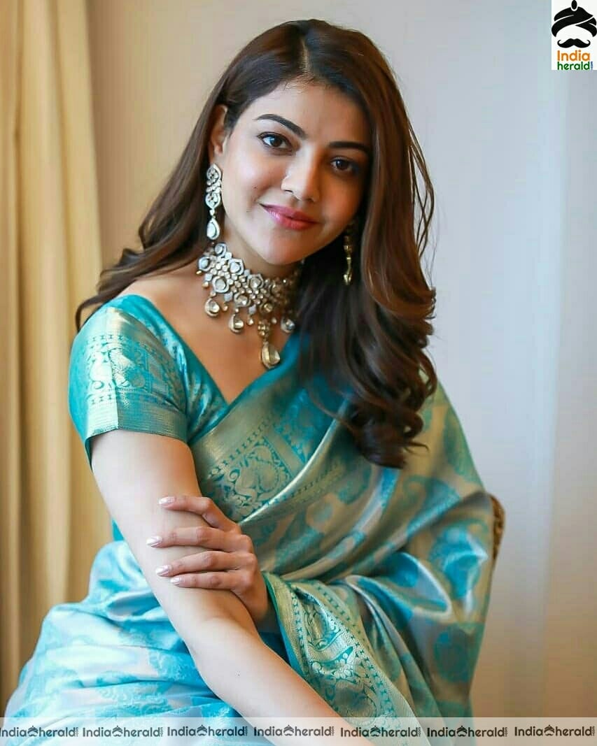 Kajal Aggarwal Cute Traditional Saree Stills