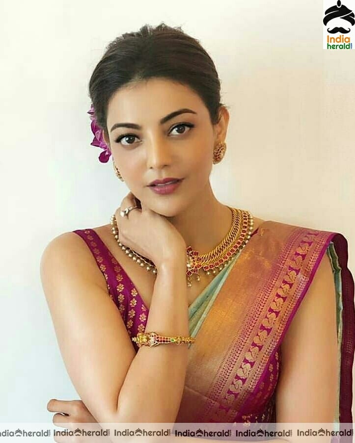 Kajal Aggarwal Cute Traditional Saree Stills
