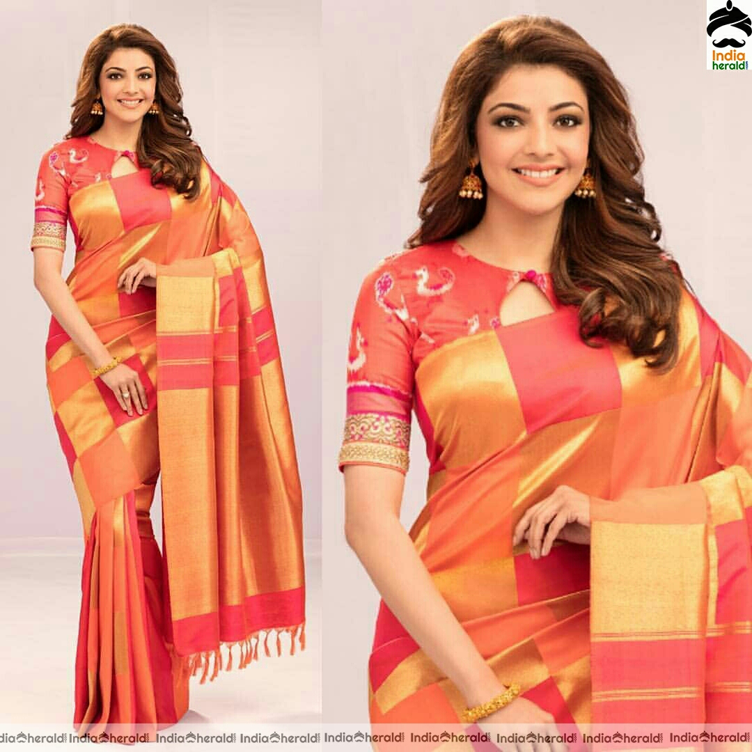 Kajal Aggarwal Cute Traditional Silk Saree Stills