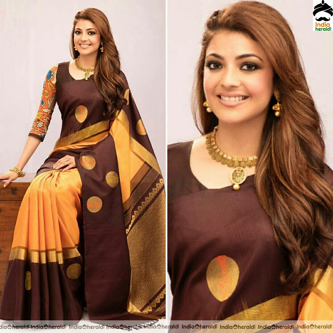 Kajal Aggarwal Cute Traditional Silk Saree Stills