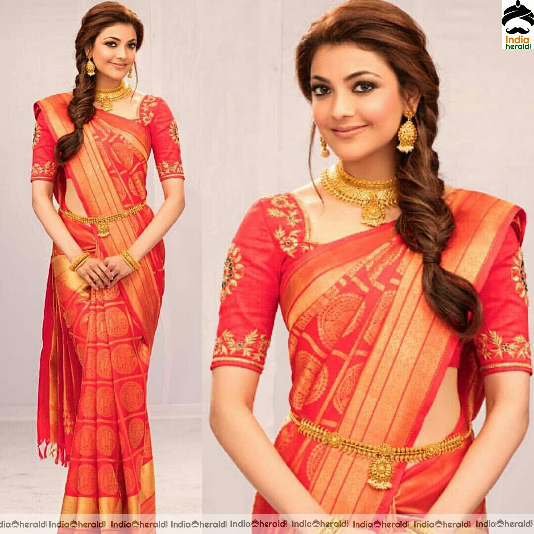 Kajal Aggarwal Cute Traditional Silk Saree Stills