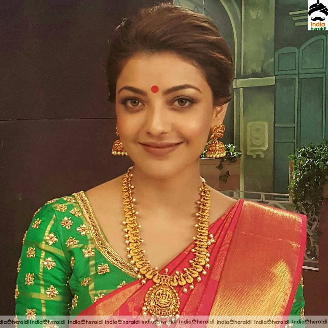 Kajal Aggarwal Cute Traditional Silk Saree Stills