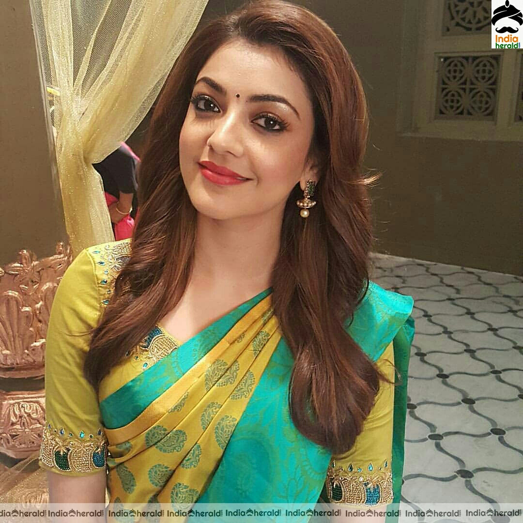 Kajal Aggarwal Cute Traditional Silk Saree Stills