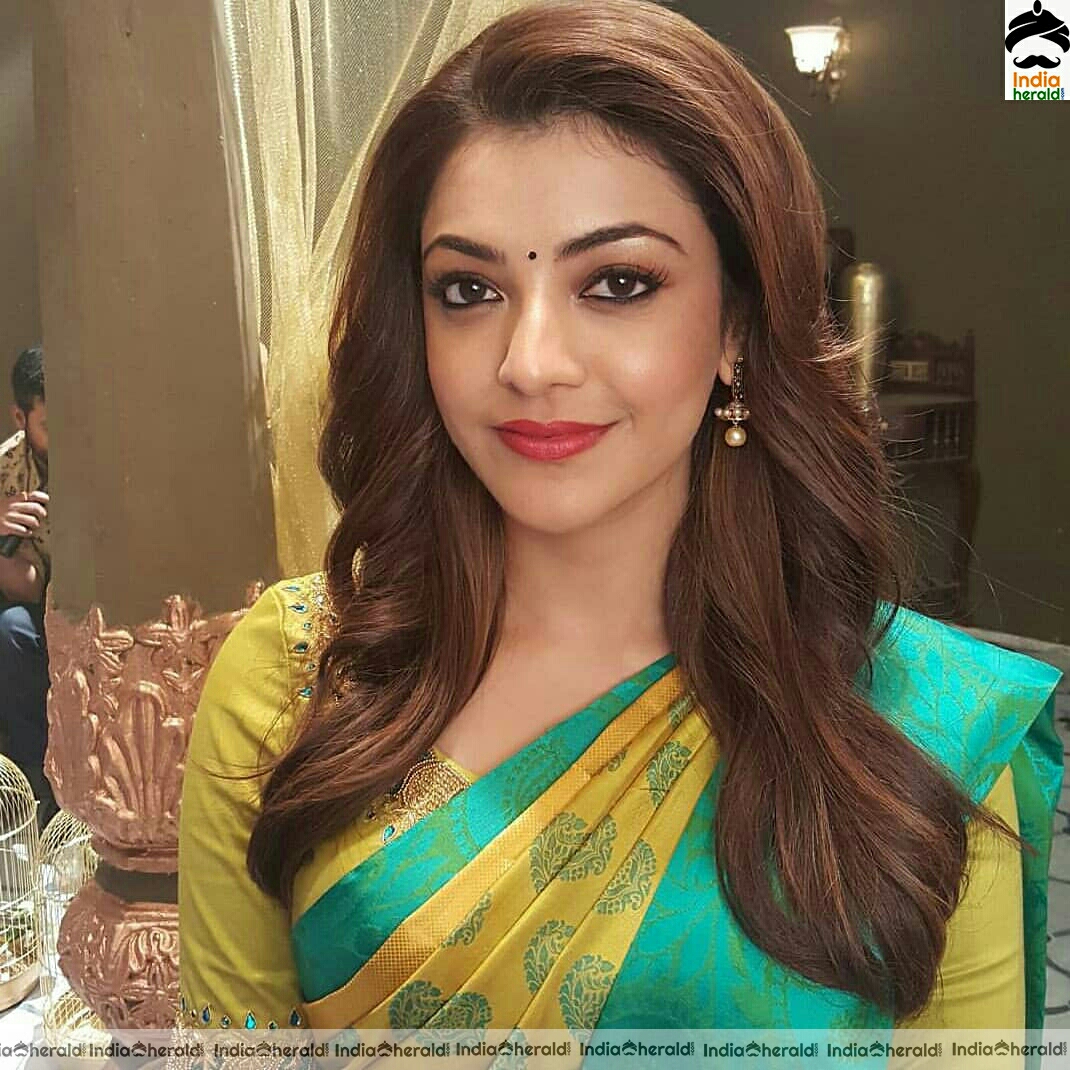 Kajal Aggarwal Cute Traditional Silk Saree Stills