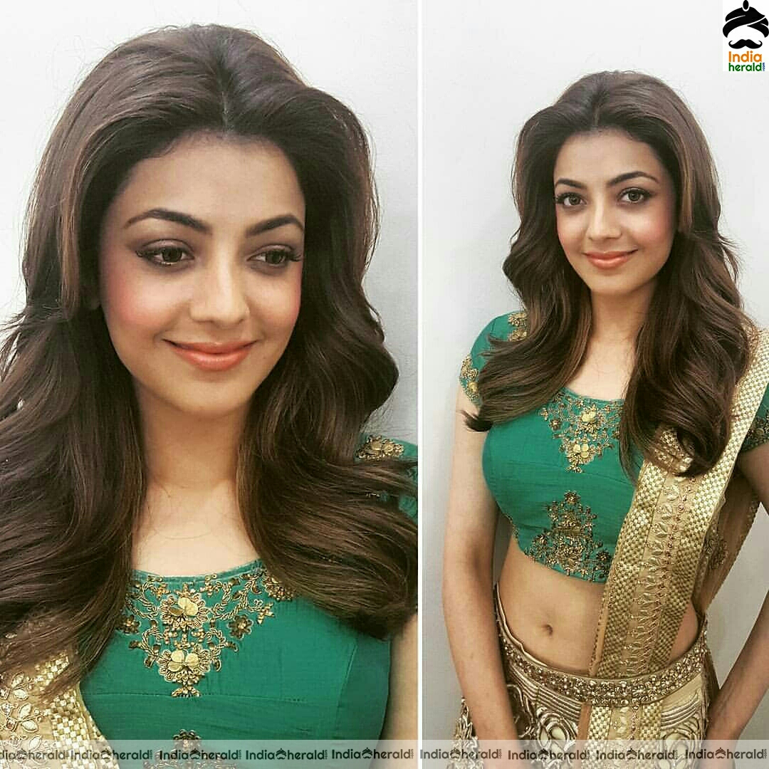 Kajal Aggarwal Cute Traditional Silk Saree Stills