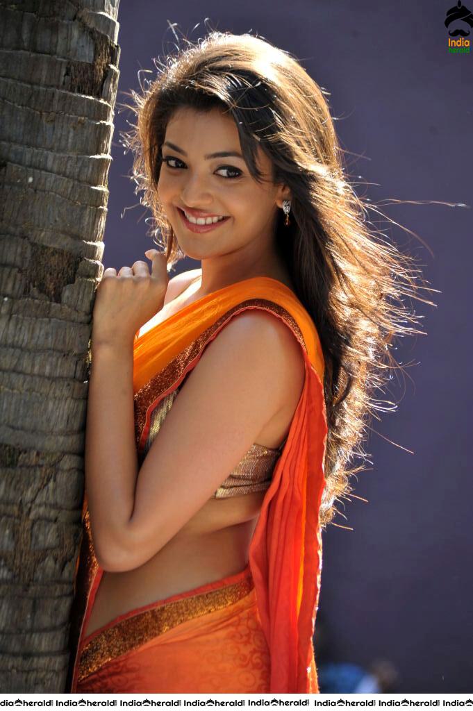 Kajal Aggarwal Exposes her Busty Assets and Hot Hip Curves in Saree in these Hot Photos Set 1