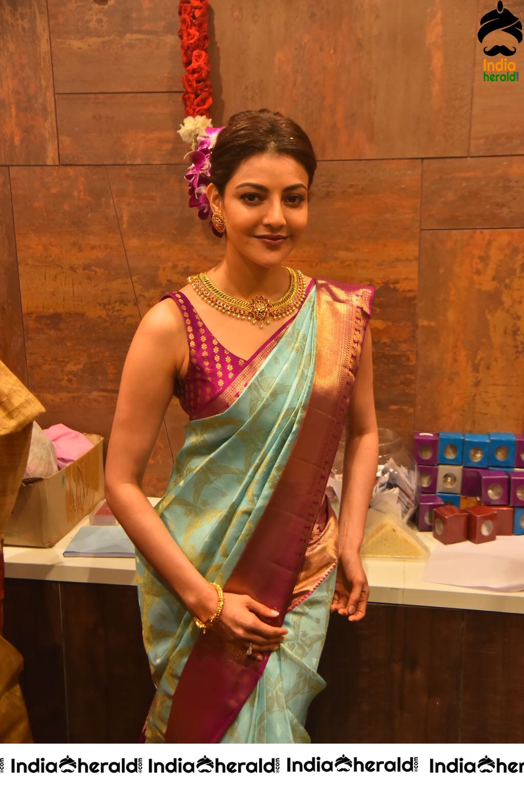 Kajal Aggarwal Hot Hip and Navel Show in Saree at the Launch of Vidhatri Shopping Mall Set 5