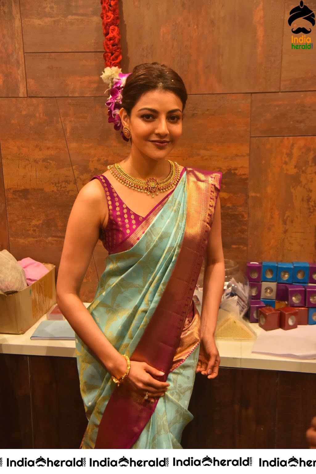 Kajal Aggarwal Hot Hip and Navel Show in Saree at the Launch of Vidhatri Shopping Mall Set 5