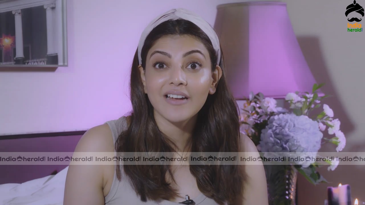 Kajal Aggarwal Hot India Herald Exclusive Interview Stills in Sleeveless Banian Set 2