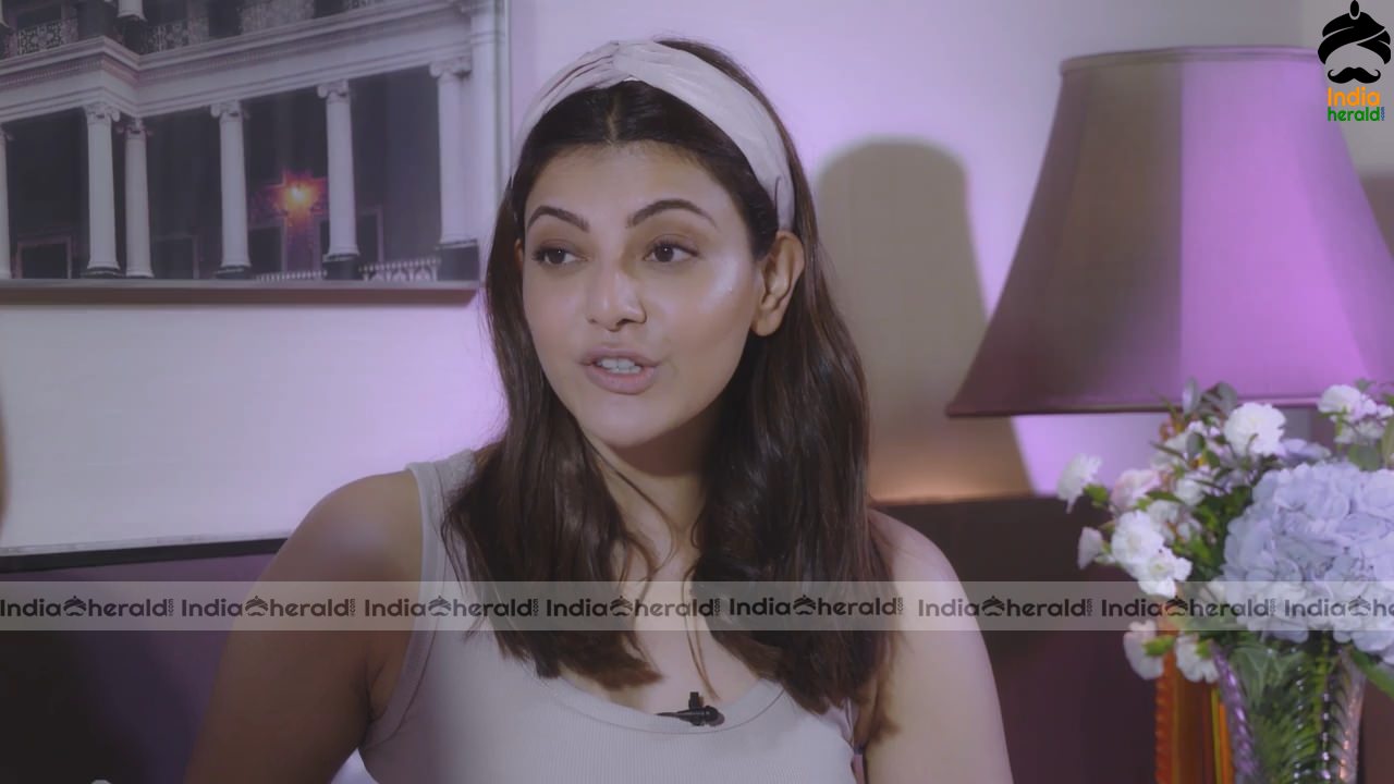 Kajal Aggarwal Hot India Herald Exclusive Interview Stills in Sleeveless Banian Set 2