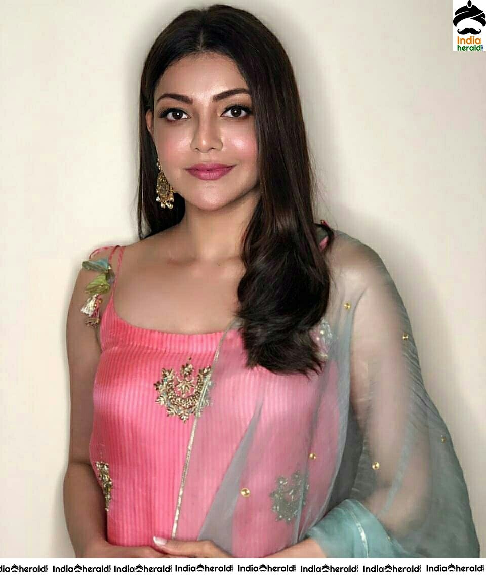 Kajal Aggarwal Hot Stills In Sleeveless Pink Chudi