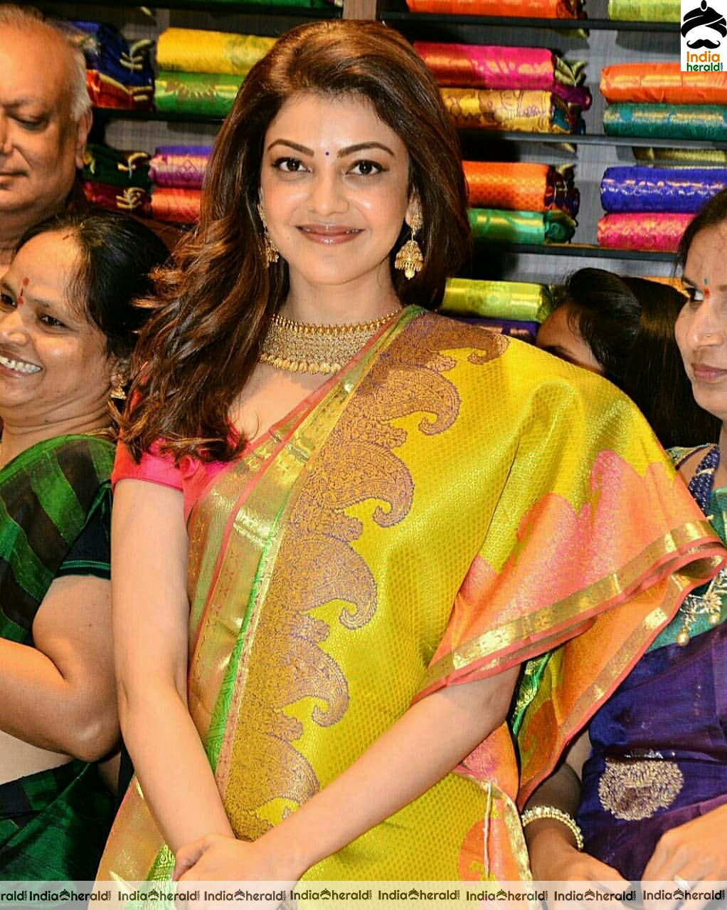 Kajal Aggarwal Looking Gorgeous And Gracious In Saree At A Shop Opening