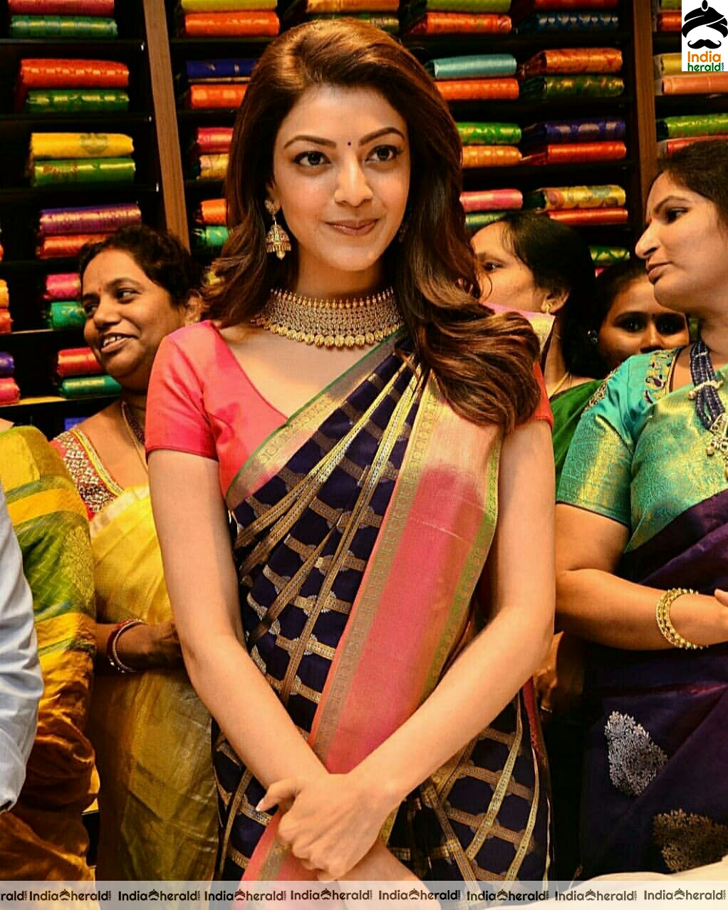 Kajal Aggarwal Looking Gorgeous And Gracious In Saree At A Shop Opening