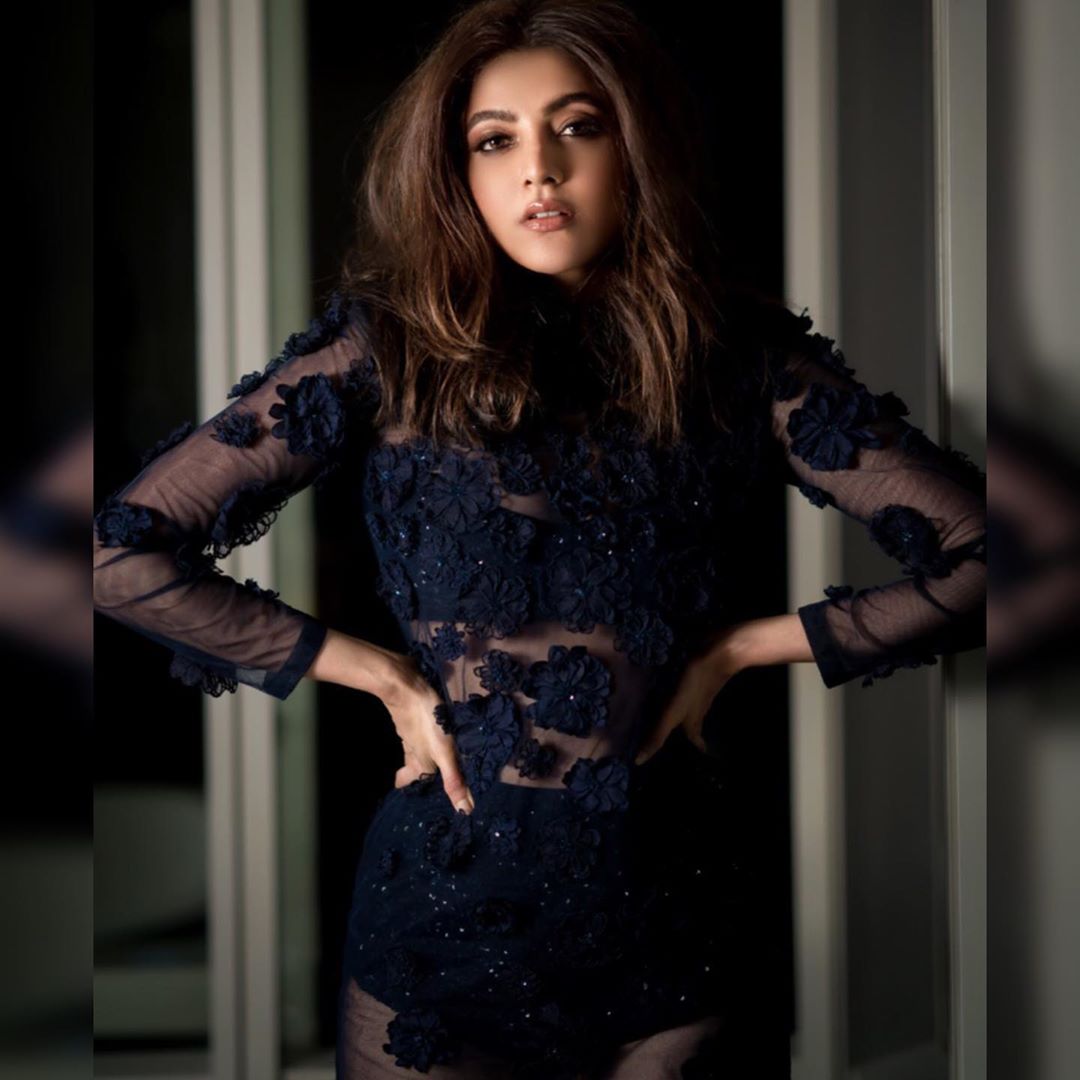 Kajal Aggarwal Looking Hot And Babeliscious In Transparent Ink Blue Dress