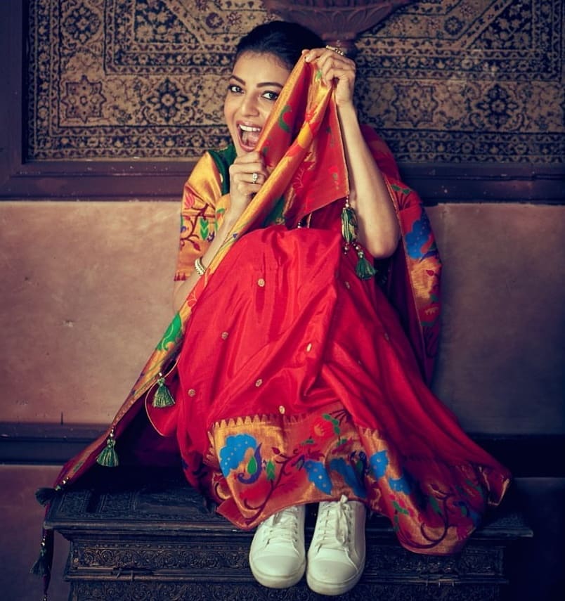 Kajal Aggarwal Shy Photoshoot In Saree