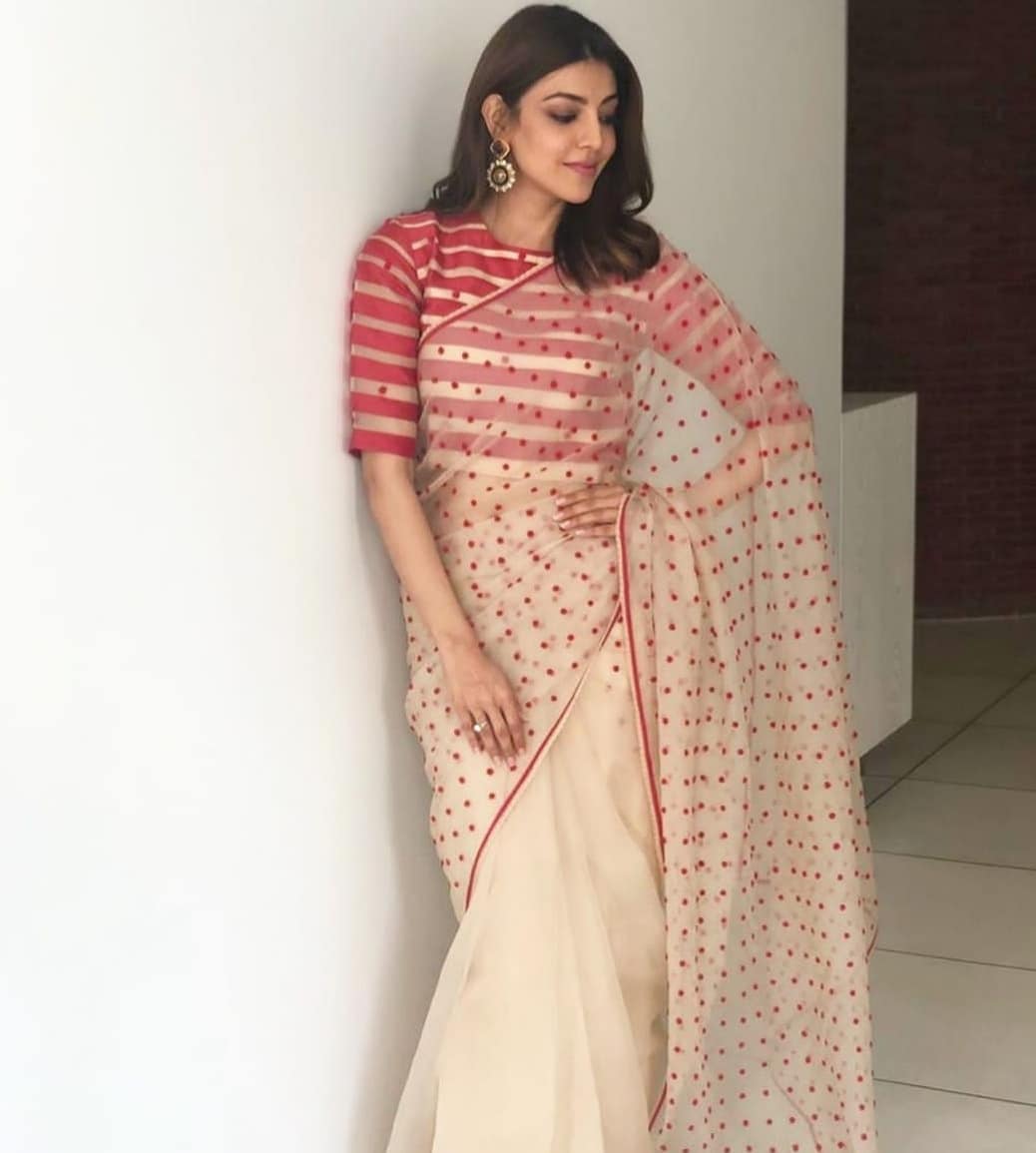 Kajal Aggarwal Transparent Saree Cute Photos