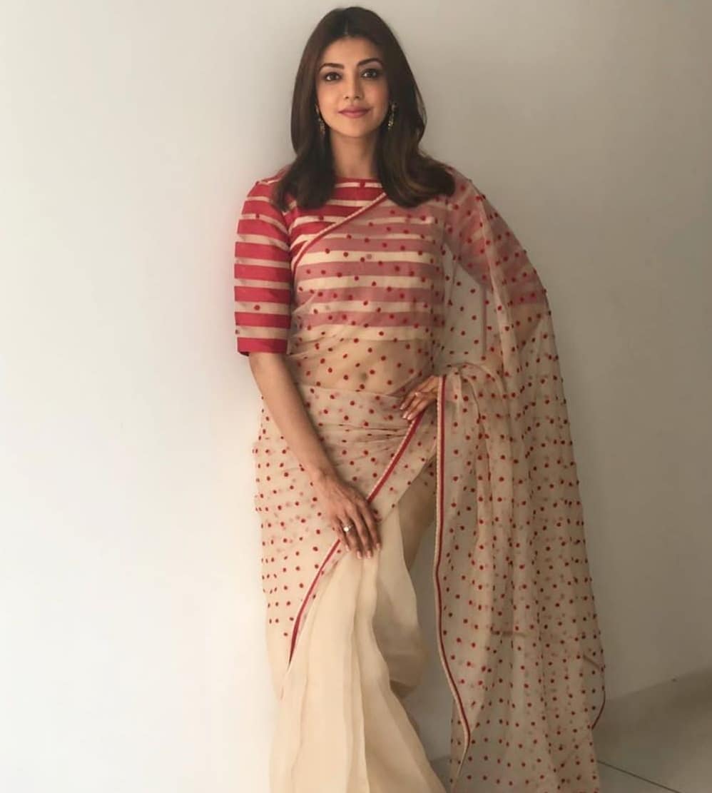 Kajal Aggarwal Transparent Saree Cute Photos