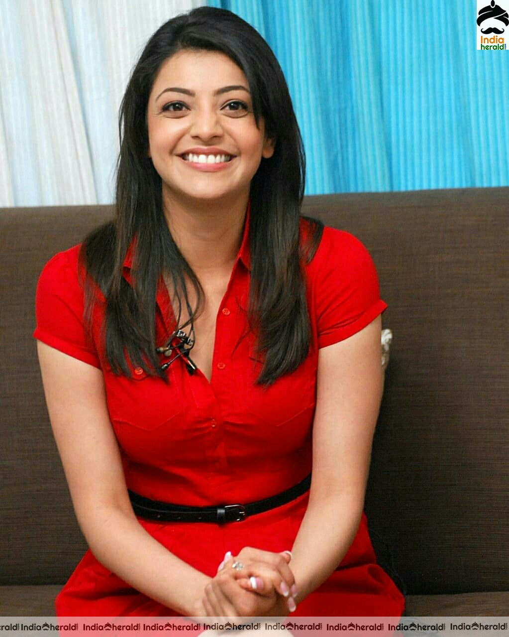 Kajal Cute Interview In Red Dress Stills