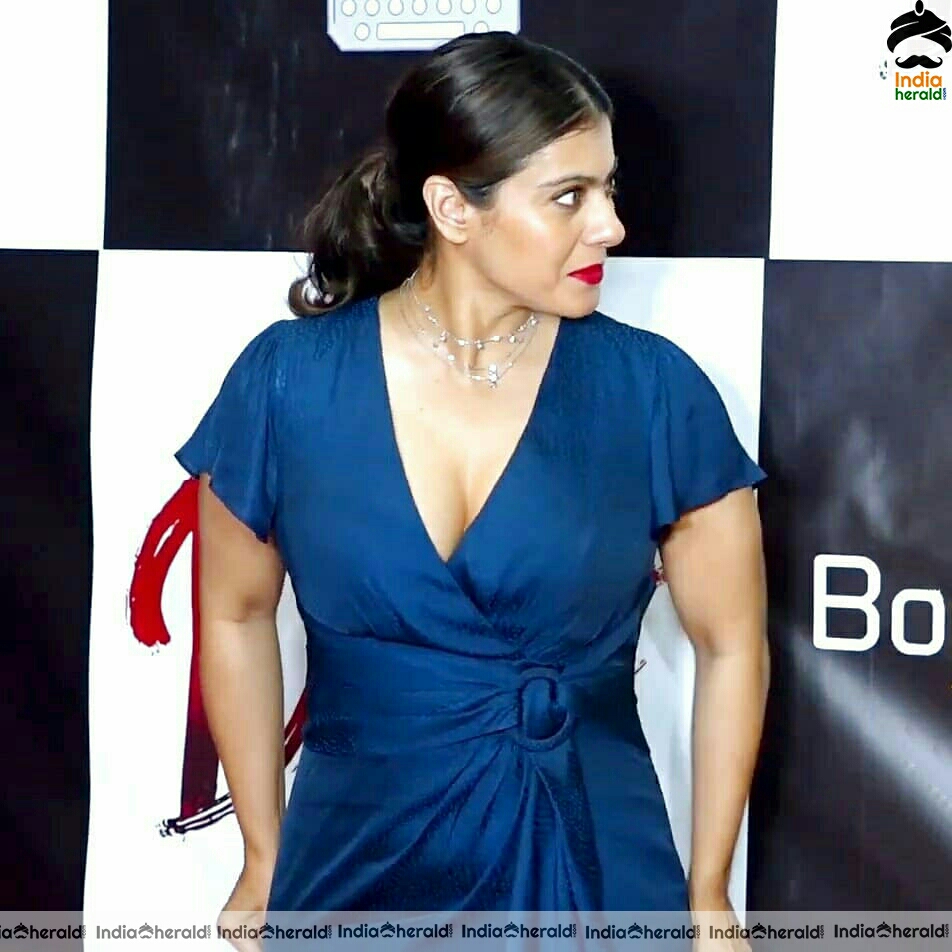 Kajol Hot Cleavage Revealing Show In Blue Dress Stills