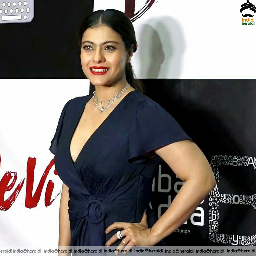 Kajol Hot Cleavage Revealing Show In Blue Dress Stills